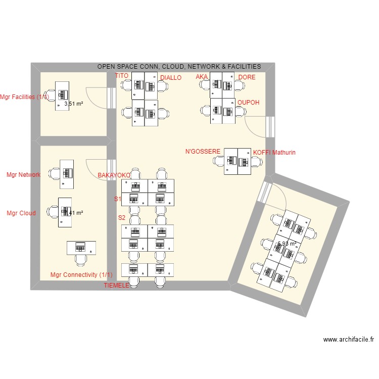 PLAN D'AMENAGEMENT BUREAU CONNECTIVITY, . Plan de 4 pièces et 41 m2