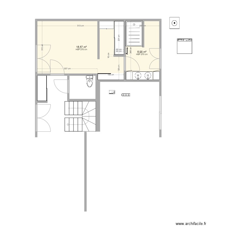 Salle de bain. Plan de 2 pièces et 24 m2