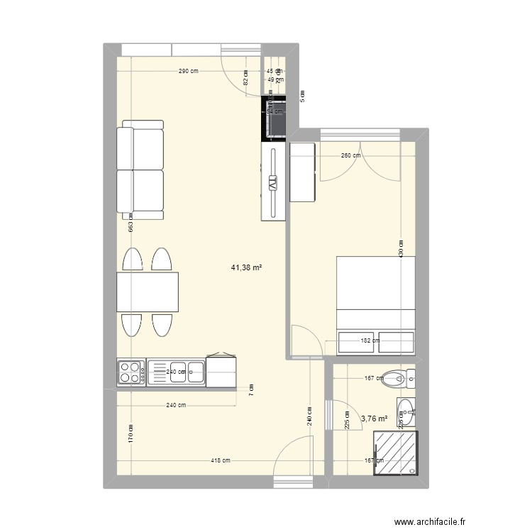 Haut de Nendaz . Plan de 2 pièces et 45 m2