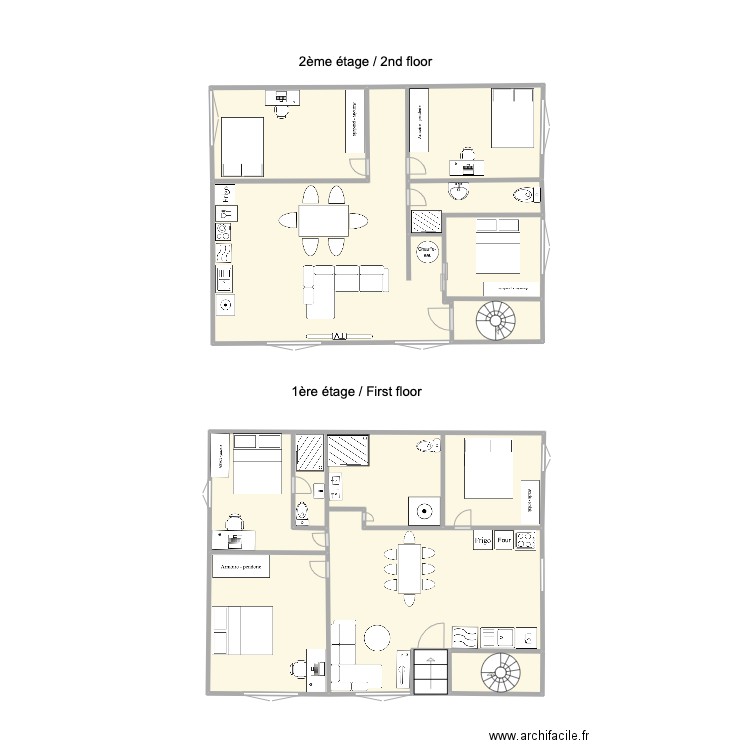 riviere Entier. Plan de 7 pièces et 53 m2