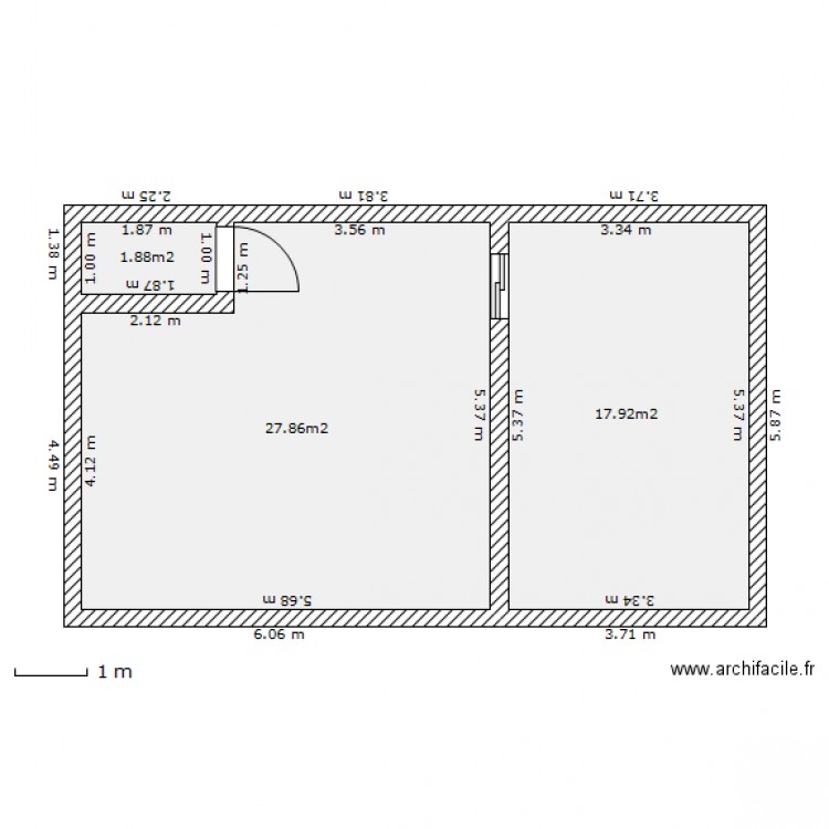 Plan salle de sport - Plan 3 pièces 48 m2 dessiné par jpleroux