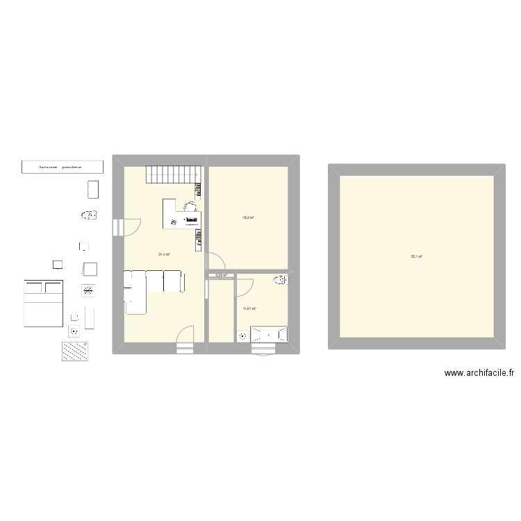 CHAMBRE PARENTALE. Plan de 5 pièces et 117 m2