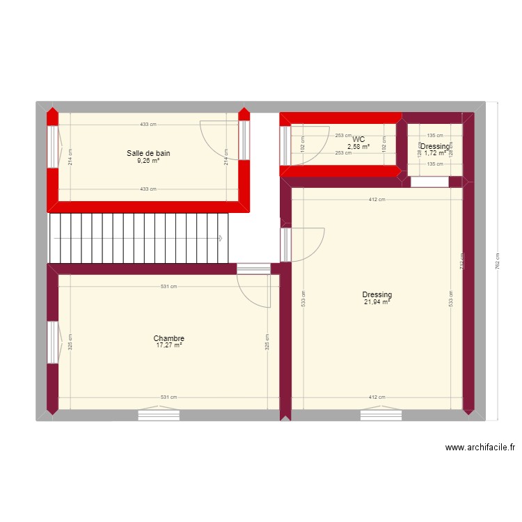 etage appart1. Plan de 5 pièces et 53 m2