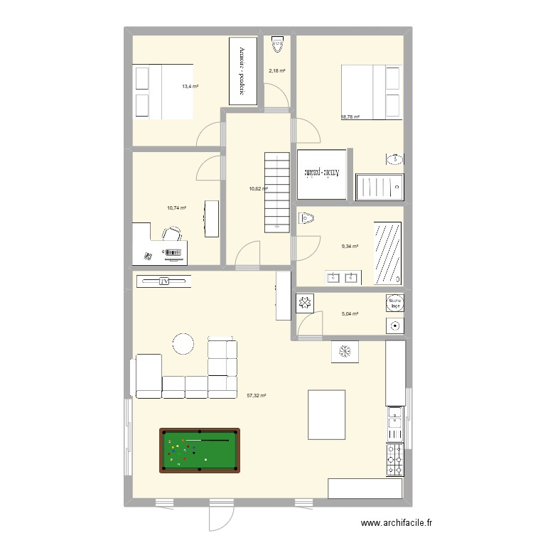 Actuel reno. Plan de 8 pièces et 127 m2