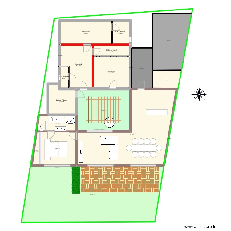 plan Fabrice v couloir et chambre raccourcie. Plan de 20 pièces et 324 m2