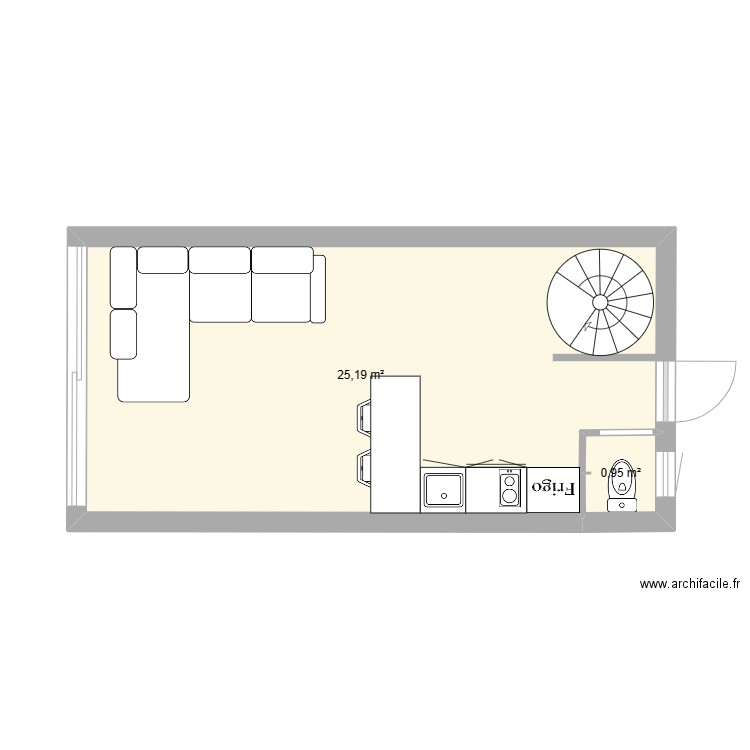 RDC. Plan de 2 pièces et 26 m2