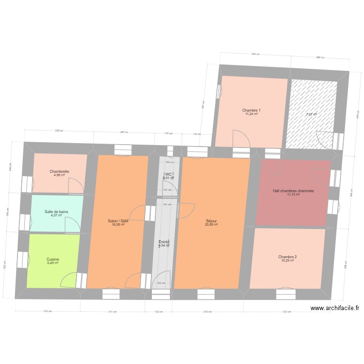 Etage APT initial. Plan de 11 pièces et 100 m2