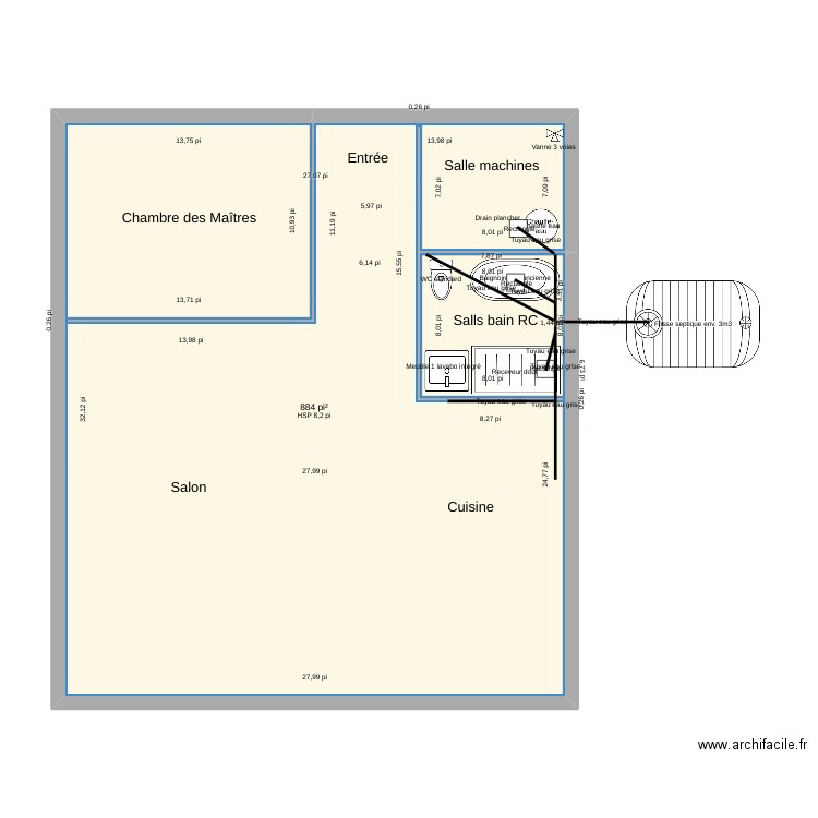 rez de chaussée. Plan de 1 pièce et 82 m2