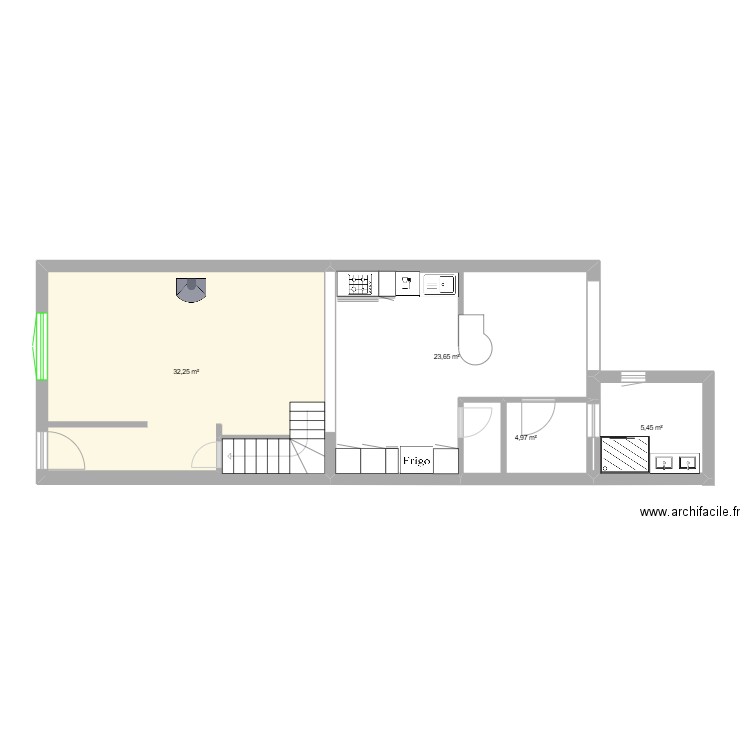 projet suppression de couloir  base. Plan de 4 pièces et 66 m2