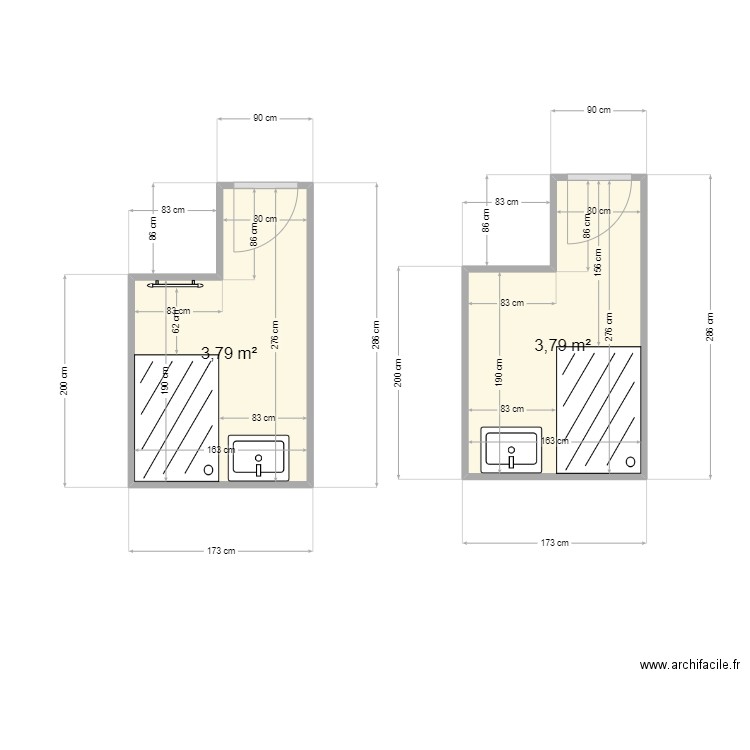 sdb projet. Plan de 2 pièces et 8 m2