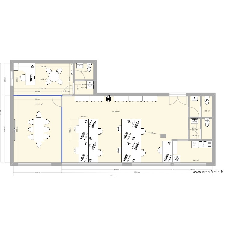 Bureau Jeddah. Plan de 8 pièces et 103 m2