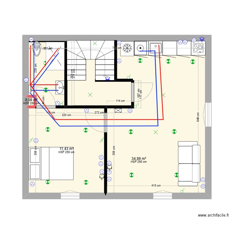 plan 1ER. Plan de 3 pièces et 46 m2