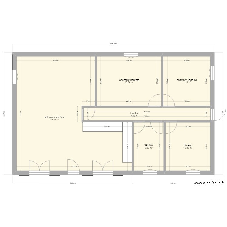 Plan d'orgon avec meuble et modifs. Plan de 6 pièces et 102 m2