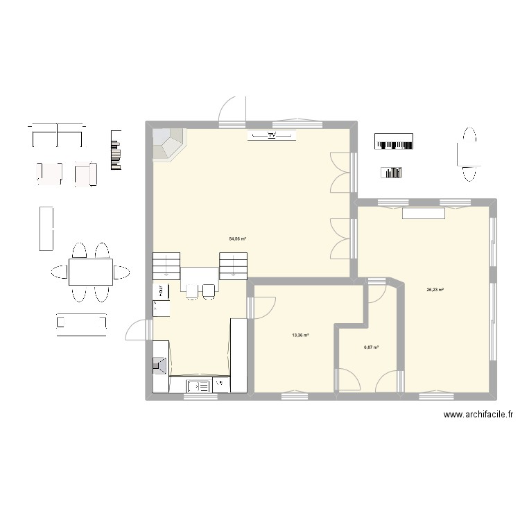 Cuisine salon Carrouze. Plan de 0 pièce et 0 m2