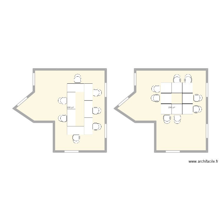 Openspace. Plan de 2 pièces et 54 m2