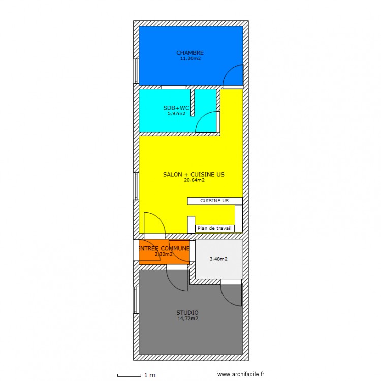 PLAN APRES RENO APPART F1. Plan de 0 pièce et 0 m2