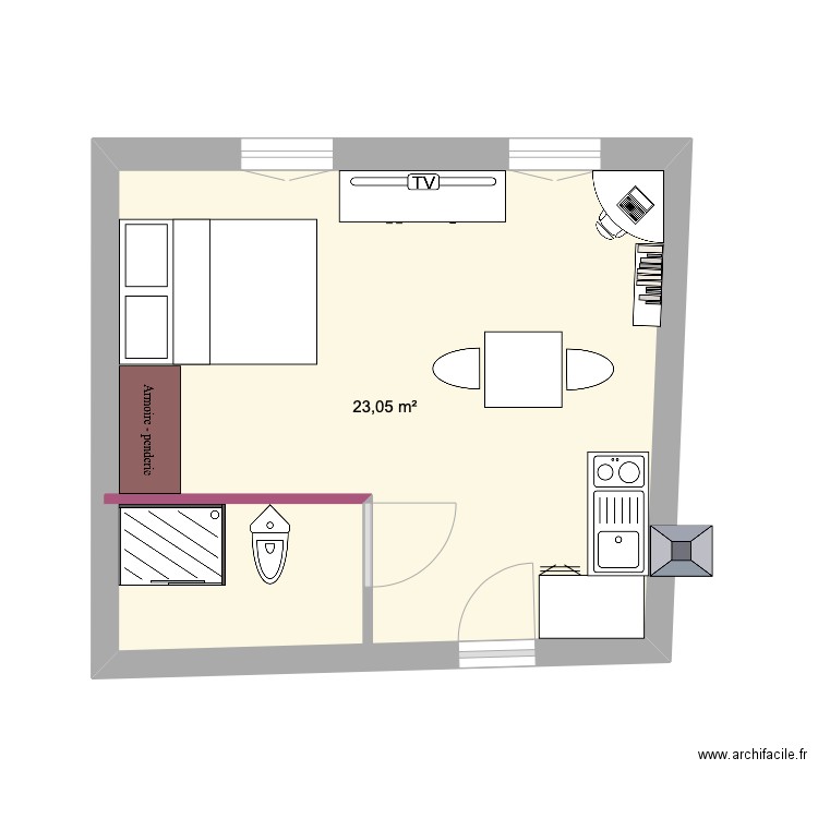 chambre 1 ETAGE 2. Plan de 1 pièce et 23 m2