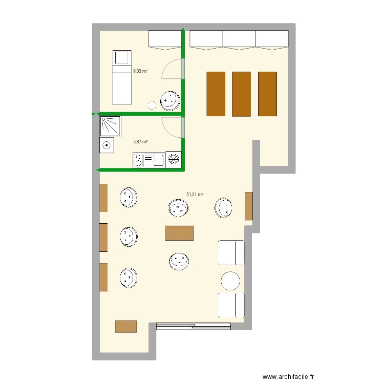 Salon. Plan de 3 pièces et 66 m2