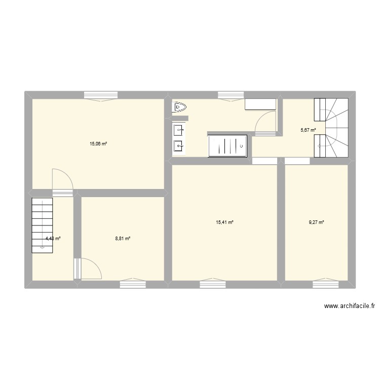 Lise 1er Complet test. Plan de 7 pièces et 65 m2