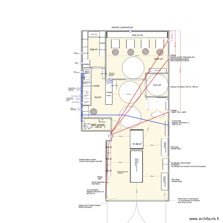 PLAN ELEC & EAU KOKETTE BOUTIQUE & PETIT CAFÉ. Plan de 6 pièces et 58 m2