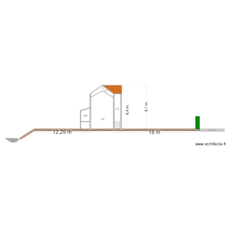 plan de coupe latéral apres P3. Plan de 6 pièces et 69 m2