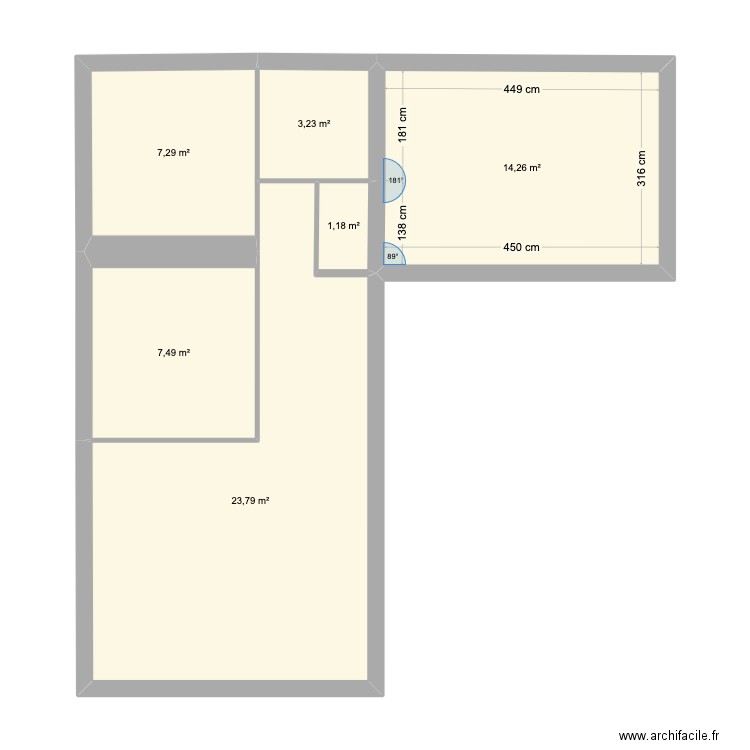 gite la burelière. Plan de 6 pièces et 57 m2