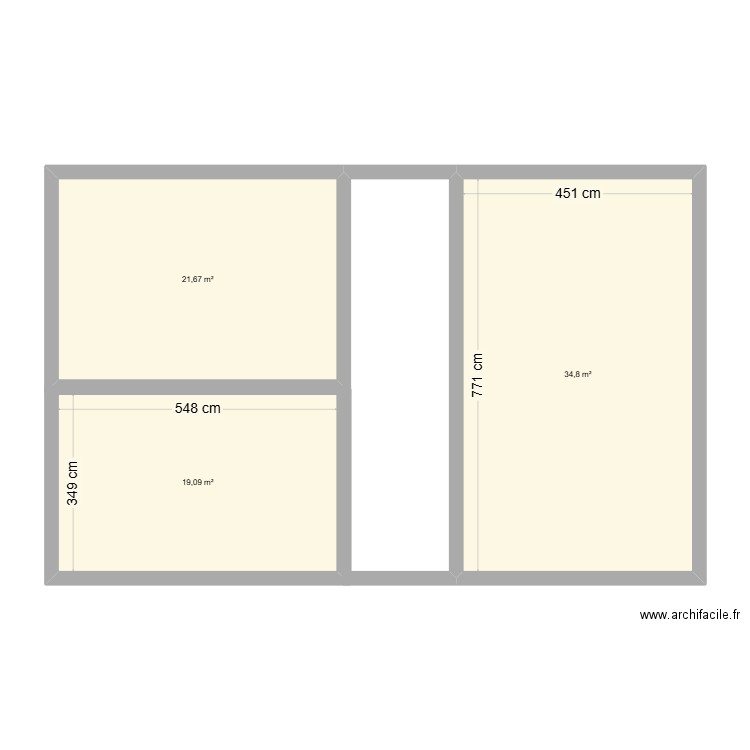 Institut de beauté. Plan de 3 pièces et 76 m2