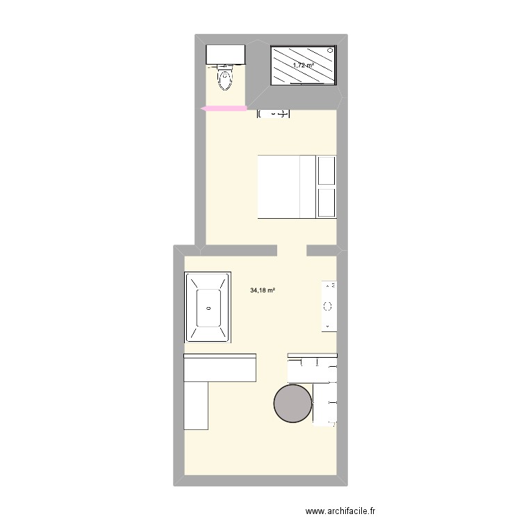 appartement . Plan de 2 pièces et 36 m2