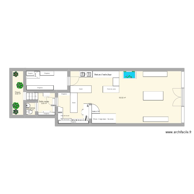 Les Floralies. Plan de 4 pièces et 59 m2