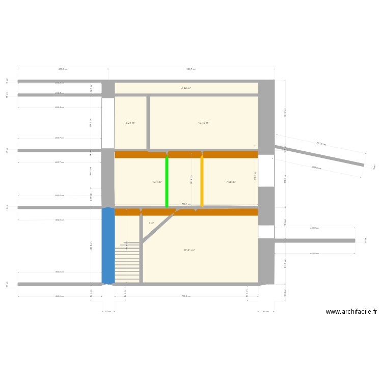 MInimes_coupe_Nord_plan_Nord_AA. Plan de 7 pièces et 77 m2