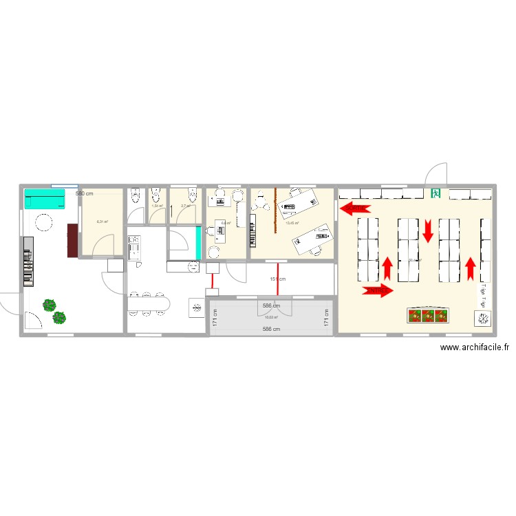 Maison Saint Etienne intérieure V3. Plan de 7 pièces et 91 m2