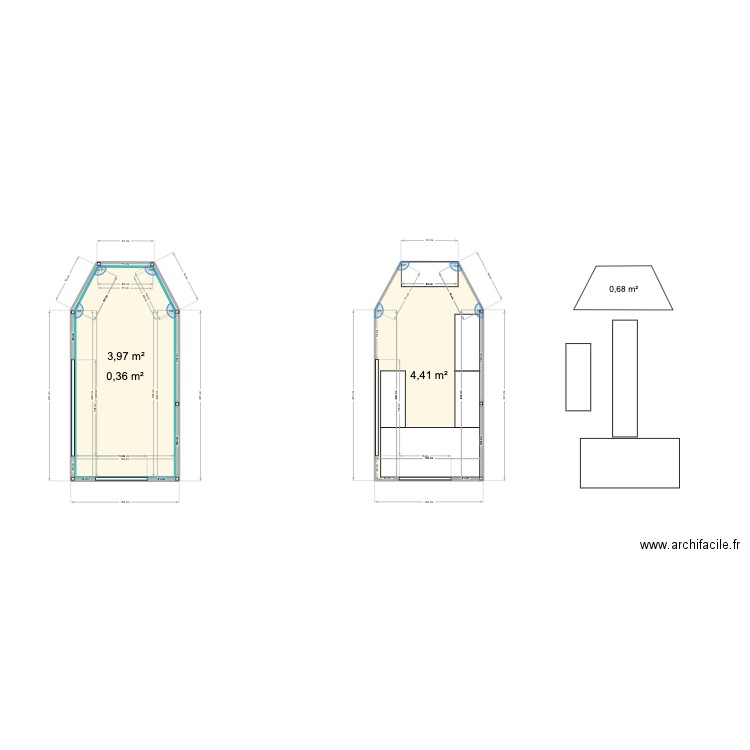 Coffee Trailer floorplan 2D - Different options. Plan de 3 pièces et 13 m2