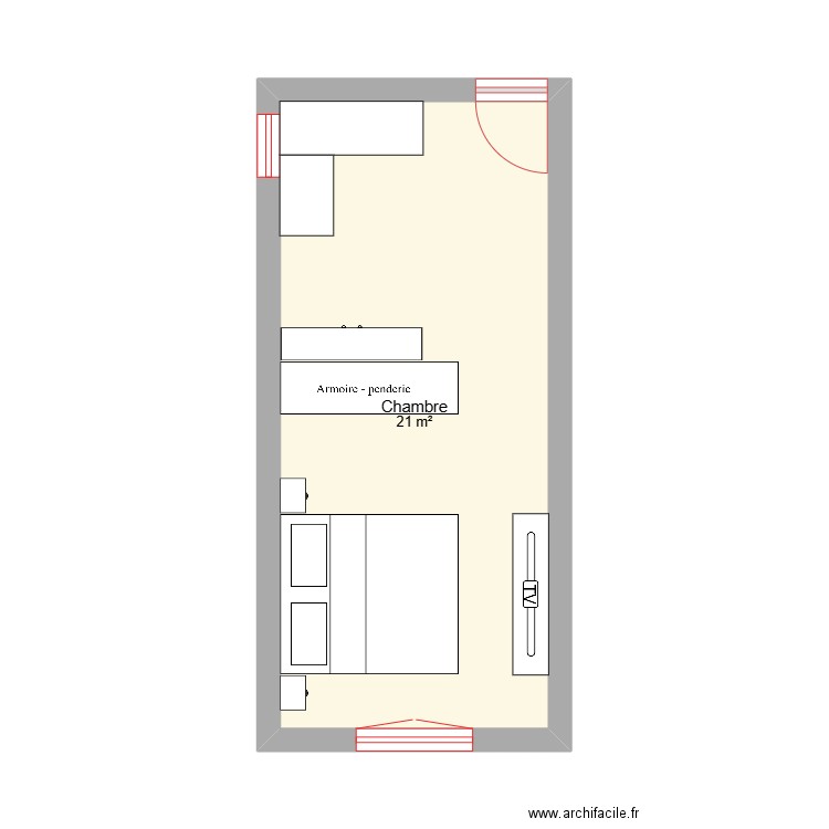 chambre 2. Plan de 1 pièce et 21 m2