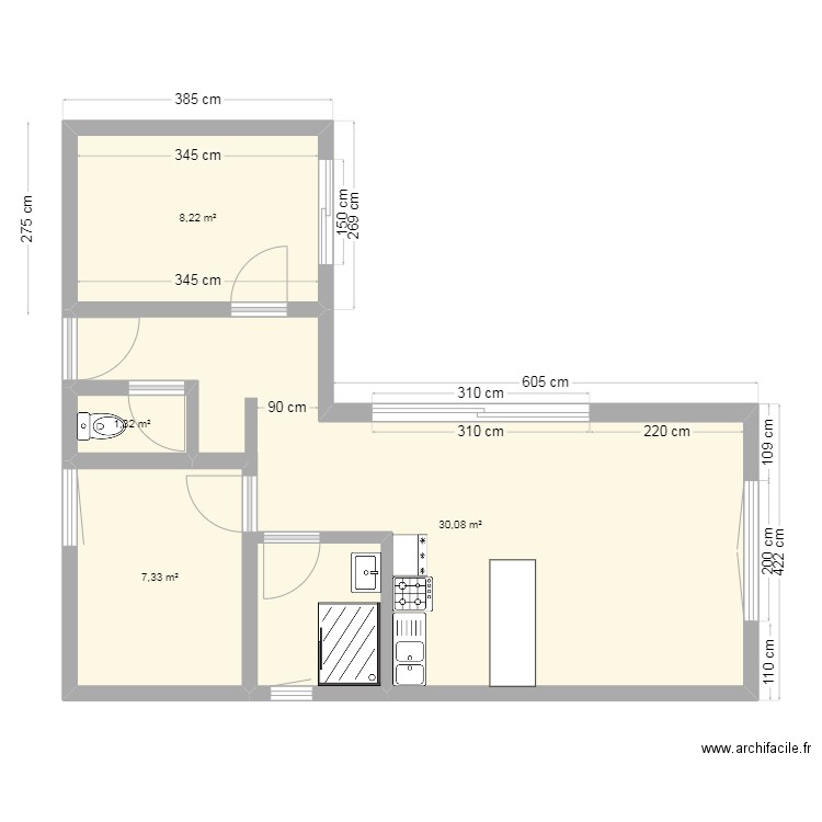 Module 50m². Plan de 4 pièces et 47 m2