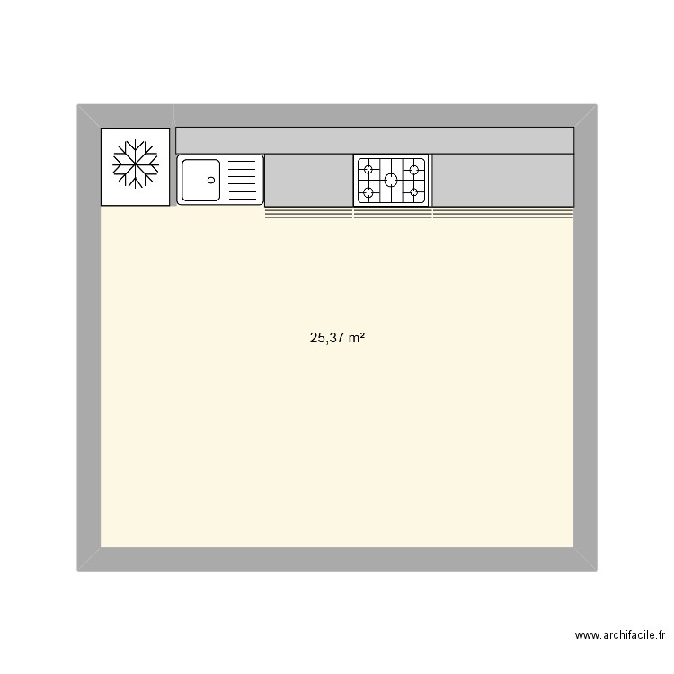 cuisine. Plan de 1 pièce et 25 m2