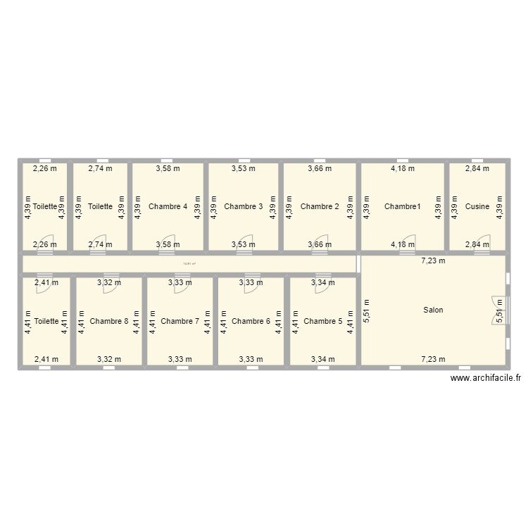 8 chambres. Plan de 14 pièces et 224 m2