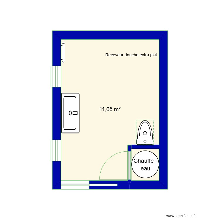 salle de bain. Plan de 1 pièce et 11 m2