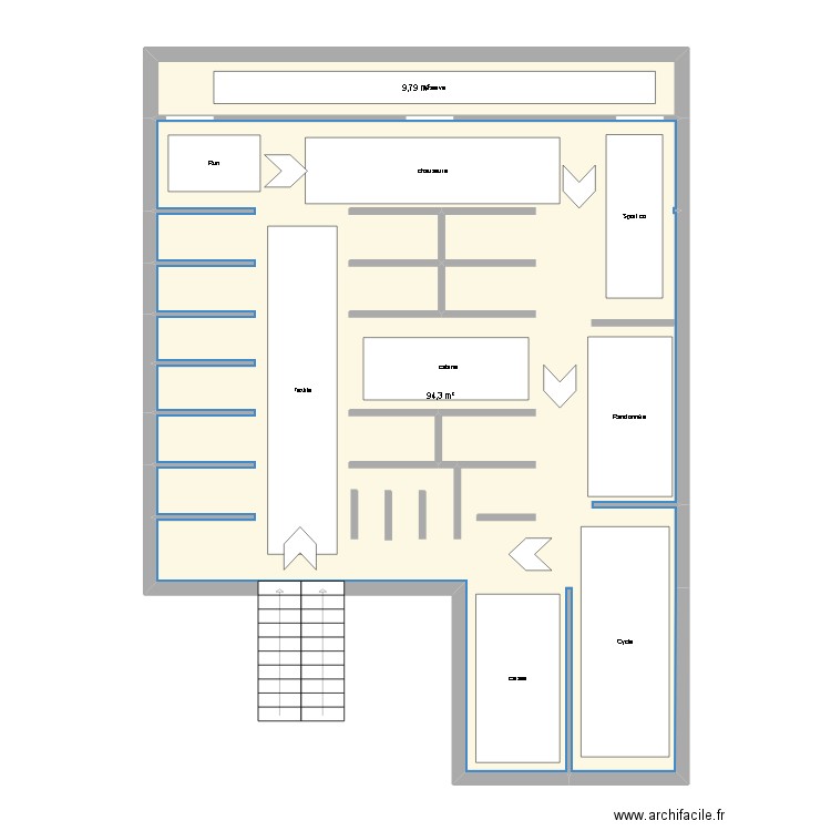 magasin intersport. Plan de 2 pièces et 104 m2