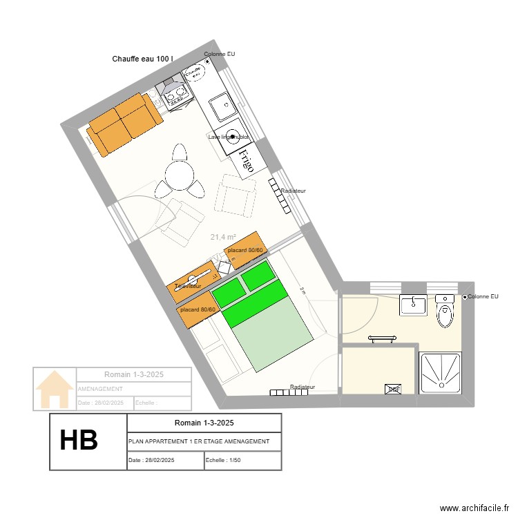 Romain 1-3-2025. Plan de 7 pièces et 90 m2