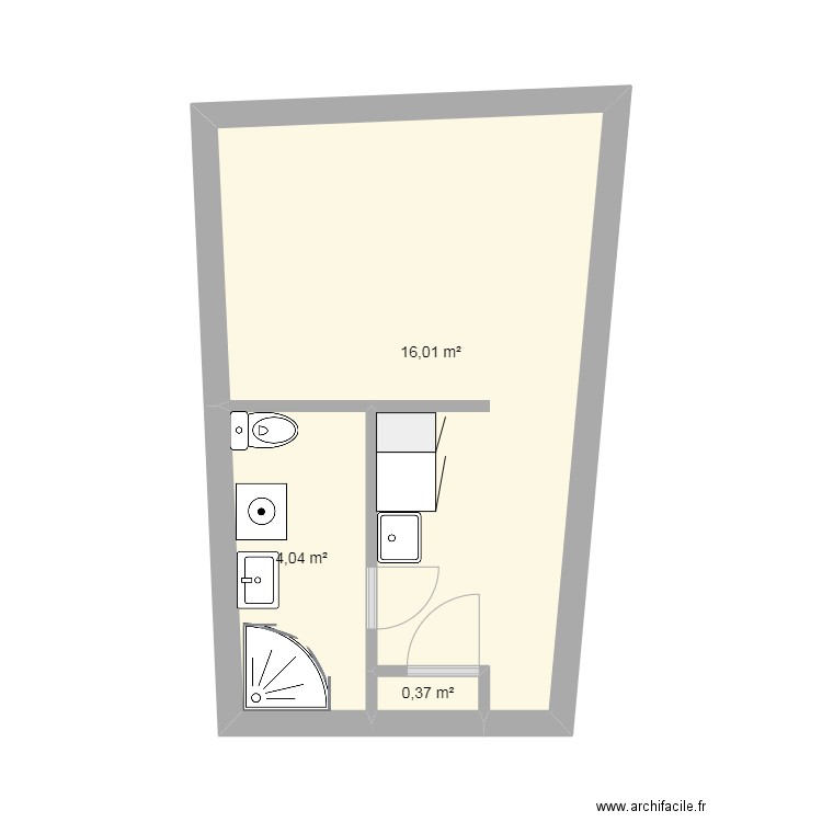 studio. Plan de 3 pièces et 20 m2