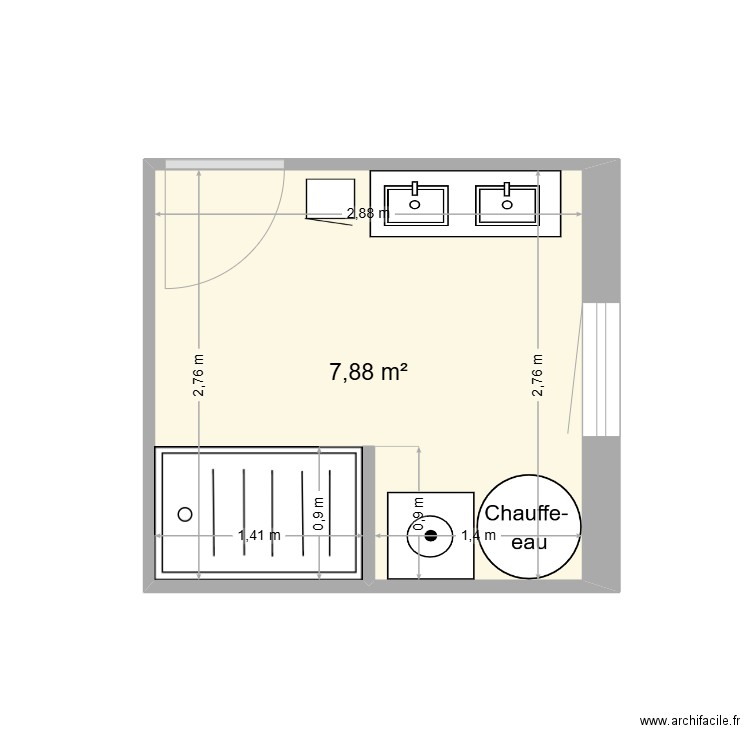 Salle de Bain Hautefage 3 Bis. Plan de 1 pièce et 8 m2