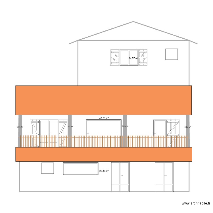 plan façade devant . Plan de 3 pièces et 97 m2