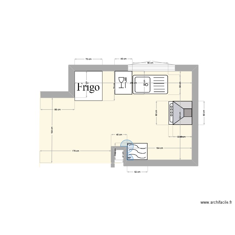 Cui. Plan de 1 pièce et 8 m2