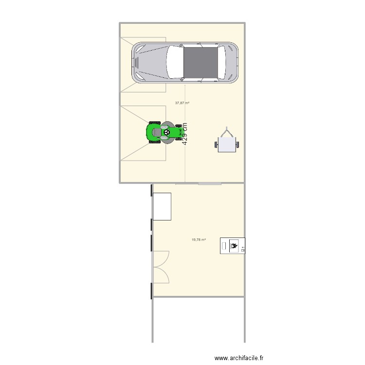 garage. Plan de 2 pièces et 58 m2