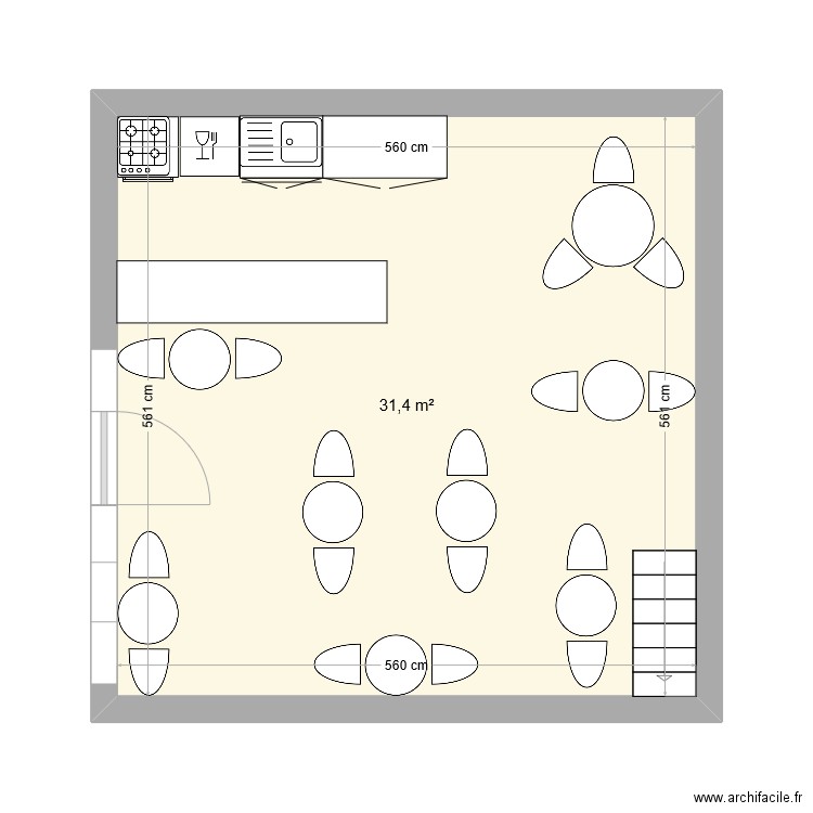 Abeille Gourmande. Plan de 1 pièce et 31 m2