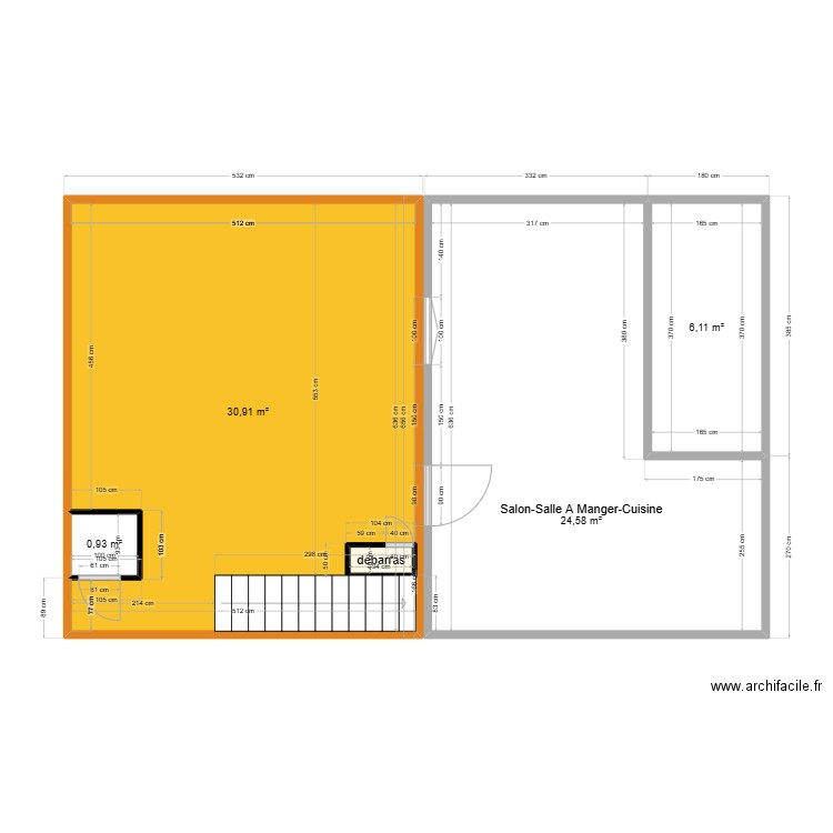 Thuillat 26 Studio  RDC Existant. Plan de 3 pièces et 48 m2