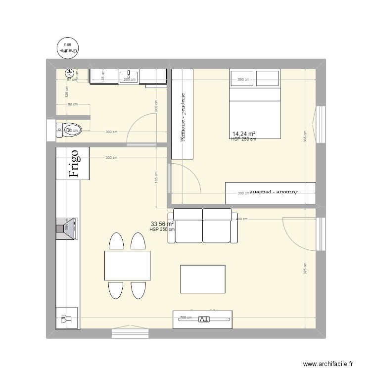 2.0. Plan de 2 pièces et 48 m2