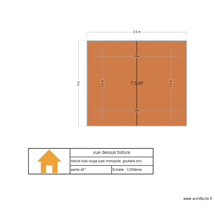 toiture vue dessus v2. Plan de 1 pièce et 8 m2