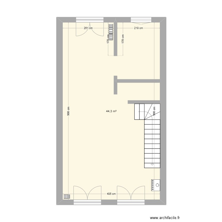 Maison. Plan de 1 pièce et 44 m2