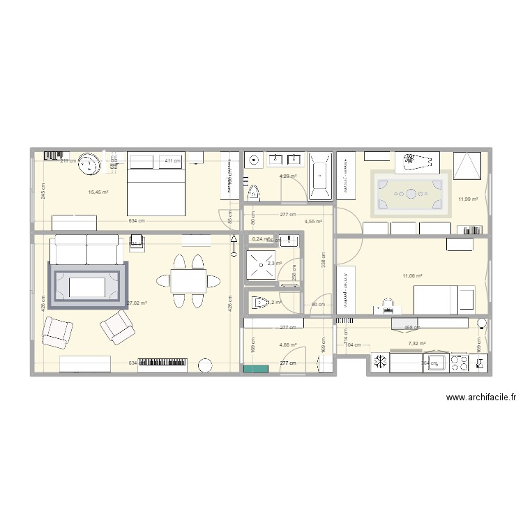 Plan Aguesseau Vmeublée. Plan de 11 pièces et 90 m2